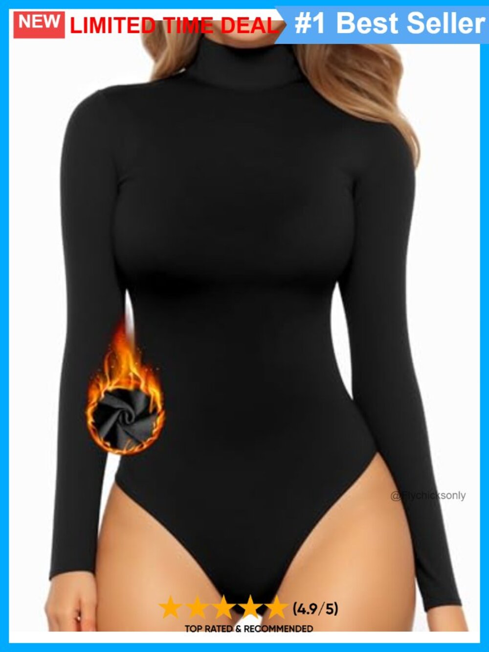 Fleece Lined Mock Turtleneck Long Sleeve Bodysuit for Women